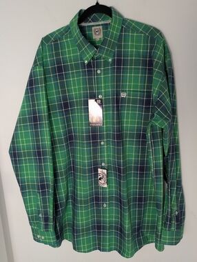 Cinch Western Button Up Shirt Mens Sz XL Green Blue Check Plaid Long Sleeve New